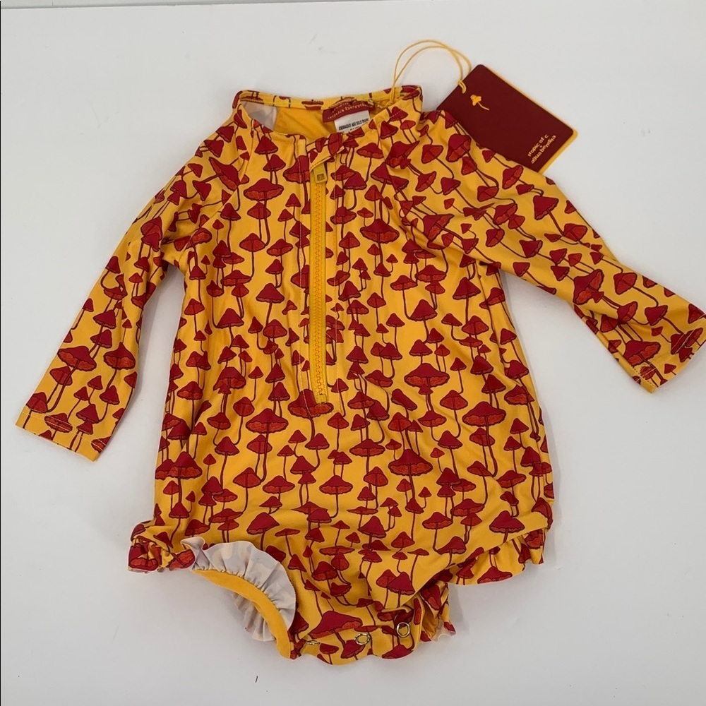 Agua Bendita Tropic of C Mae swimsuit orange red mushroom baby ruffle new 6-9M